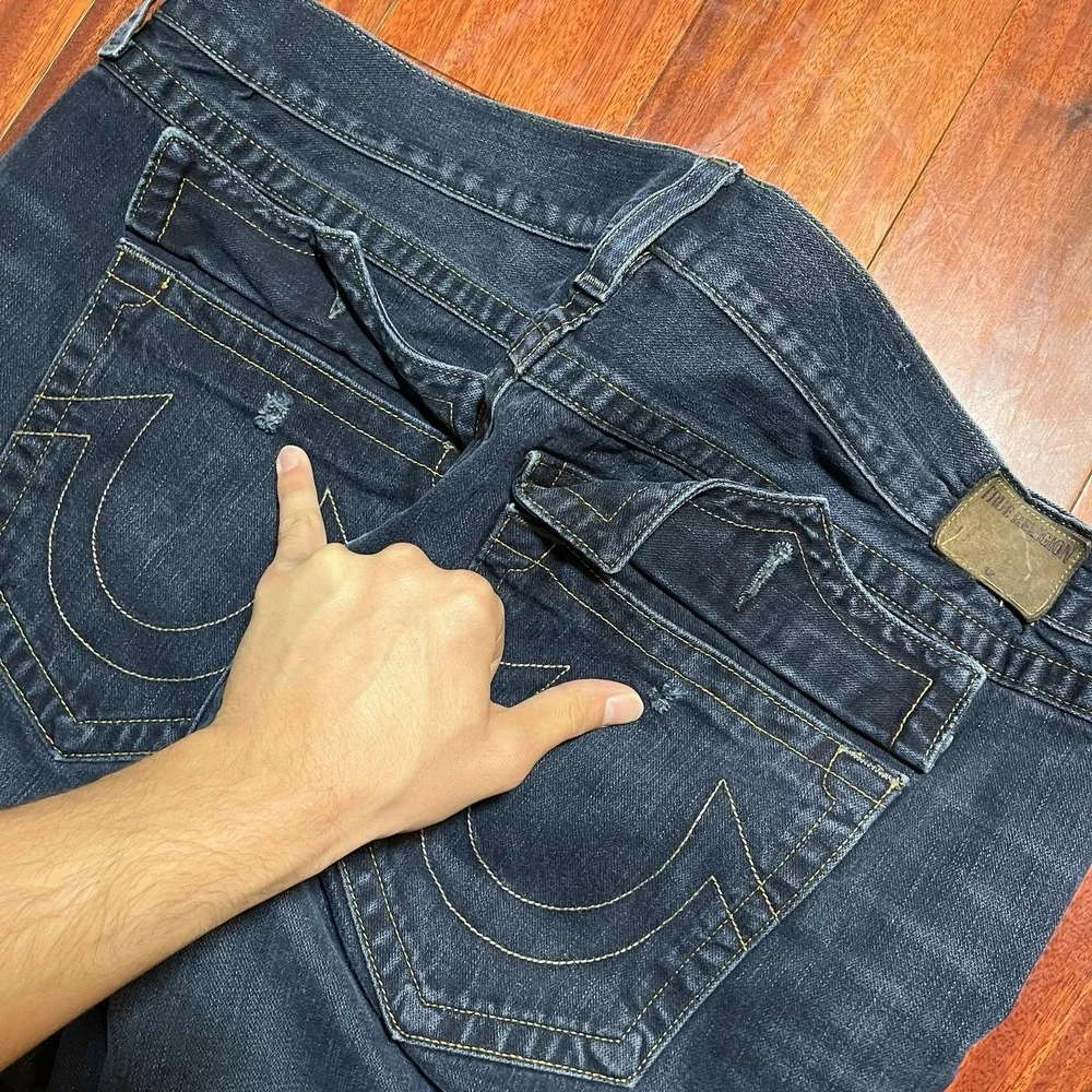Vintage True Religion Jeans Mens 44x32 Made in USA Billy Bootcut Whiskering Dark